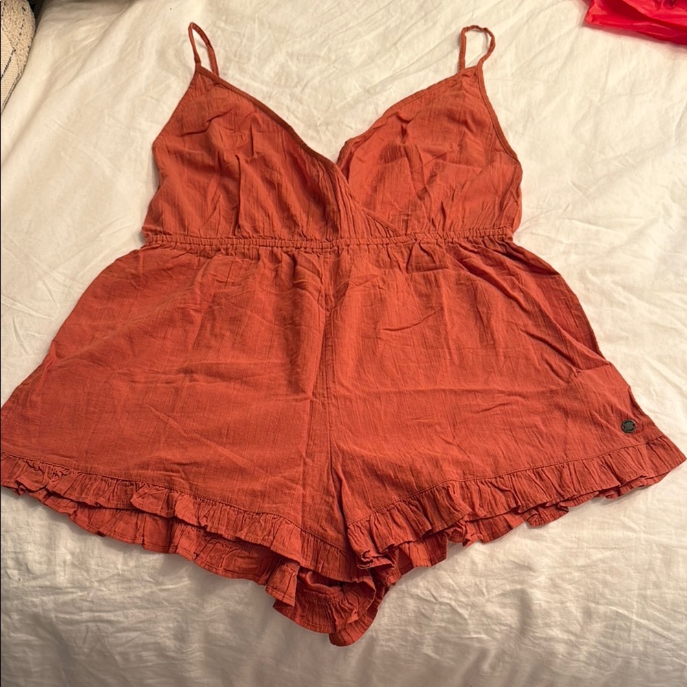 Rust Orange Romper with Ruffle Hem